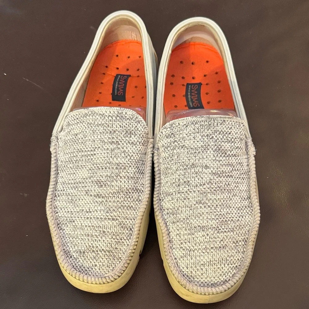 Swims Men's Light Gray Knit Slip-On Loafers with Orange Insole